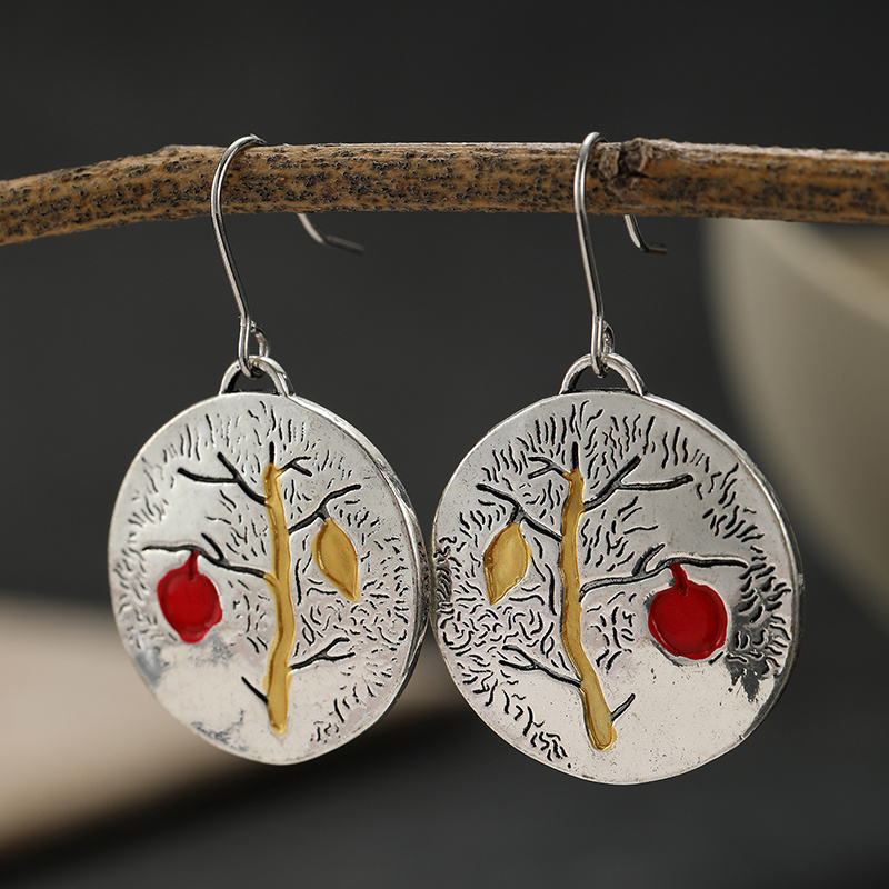 Exquisite Round Drop Earrings with Tree Patterns